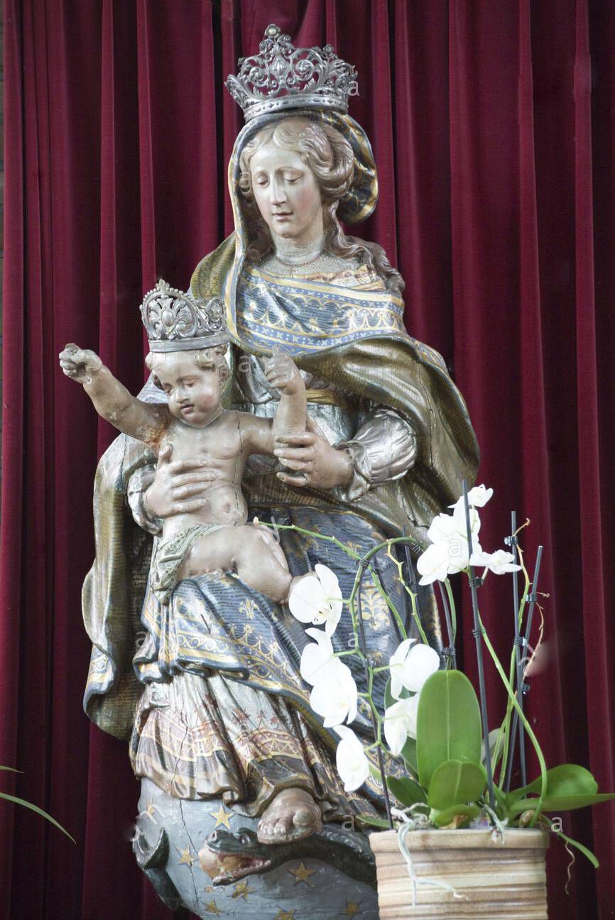 Roman catholic church sculpture of mary and jesus