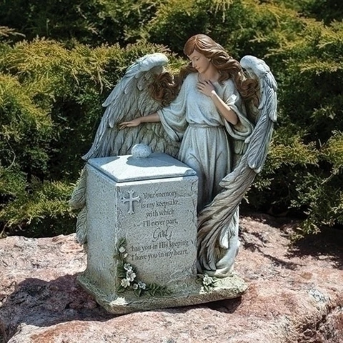Fiberglass Outdoor Angel with blue Memorial Box Garden Statue