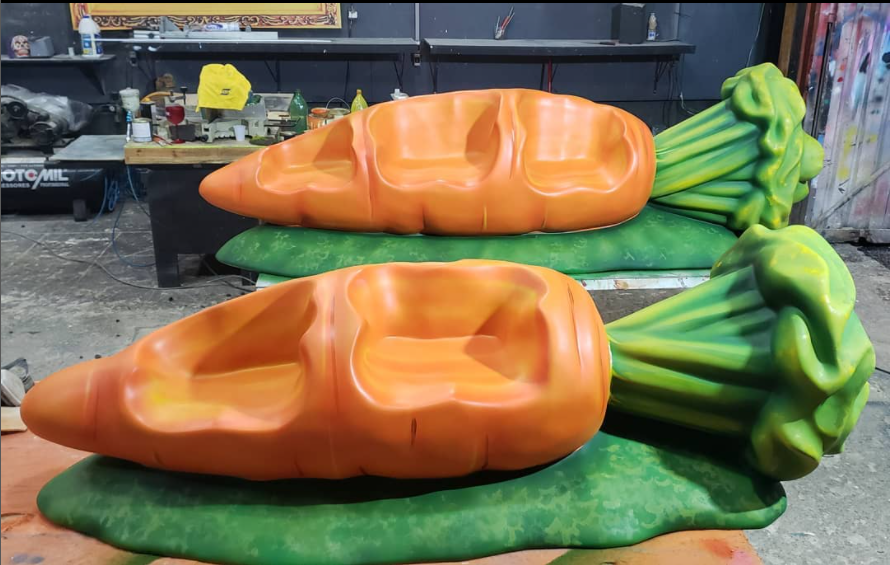Bench Carrot fiberglass sculpture garden vegetable garden art