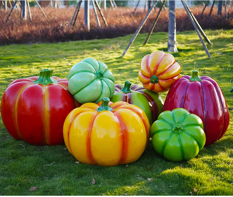 Colorful Life Size pumpkin fiberglass sculpture Vegetable Pumpkin Halloween decorations