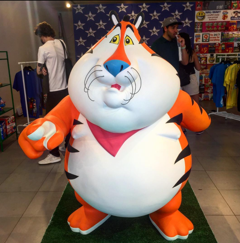 Fat Tiger indoor anime style fiberglass sculpture ornament placement