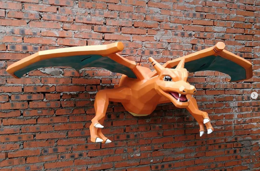 Fire Dragon fiberglass sculpture cartoon wall decor