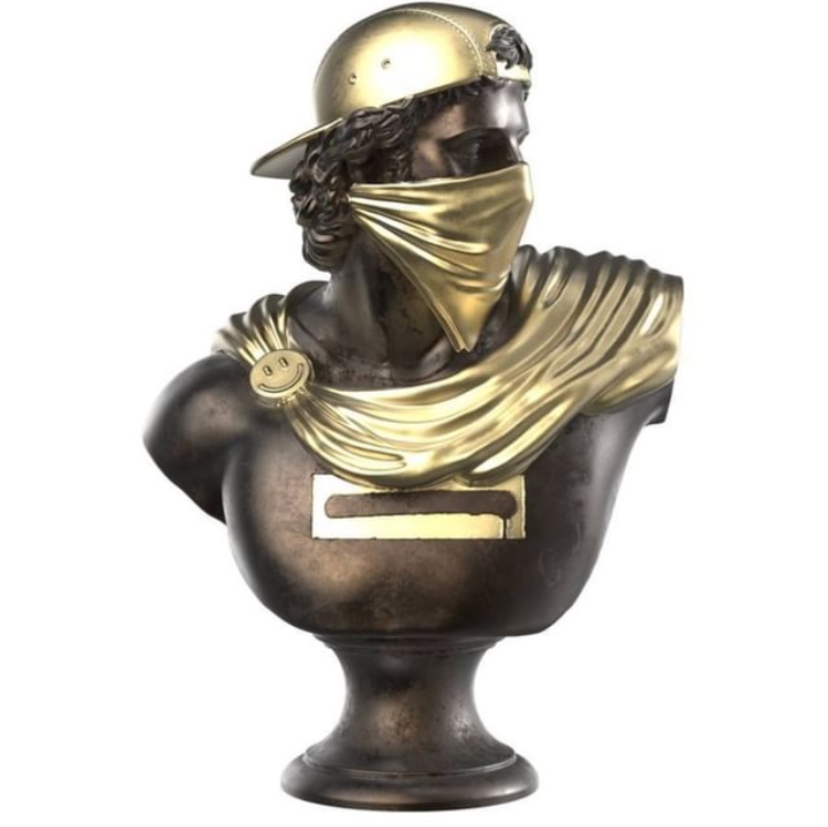Forge worked Anti Supremacy gold decorated figure bust fiberglass sculptures