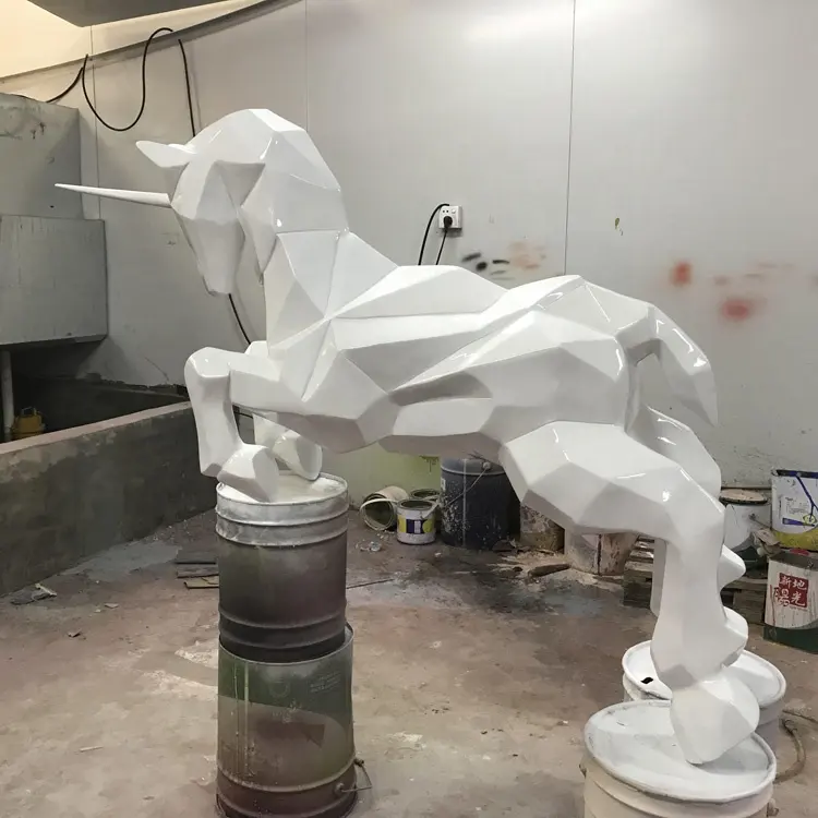 Geometric Unicorn fiberglass sculpture white pure simple decoration