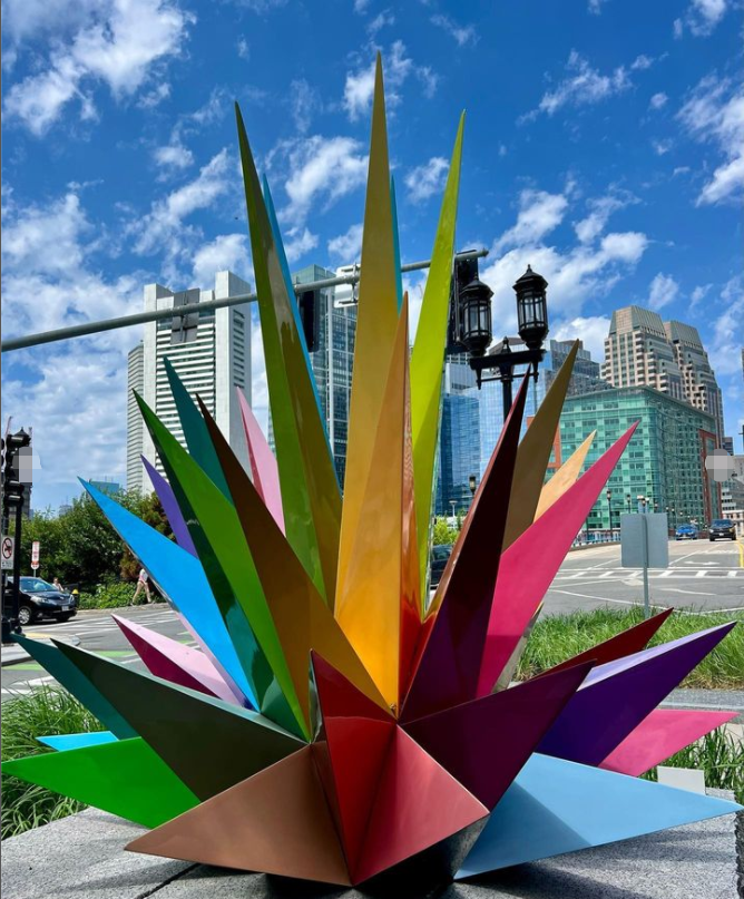 Geometric cactus fiberglass sculpture colorful outdoor art