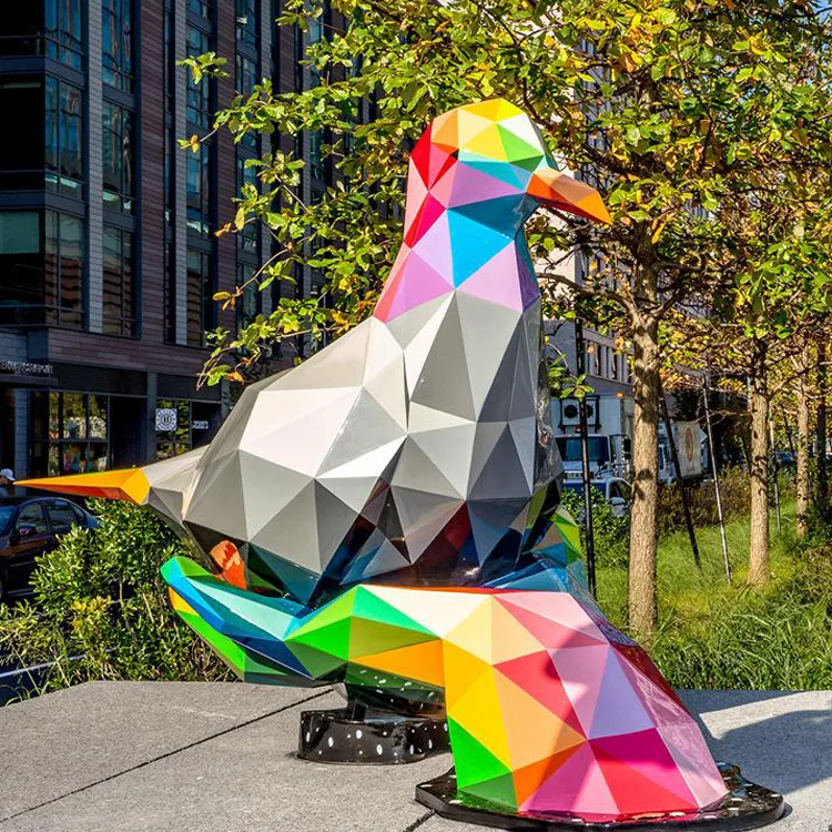 Geometric colorful hand support pigeon fiberglass sculpture modern city art
