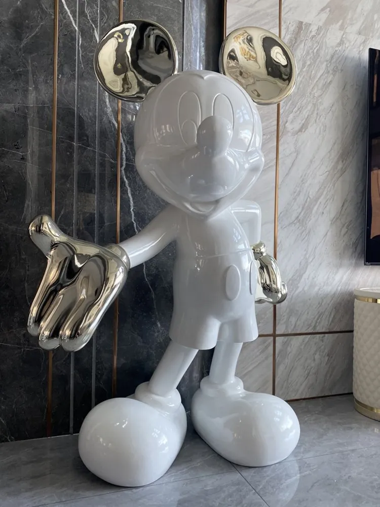 Gold ears and Gloves Mickey Fiberglass sculpture White Pure Interior sculpture decoration