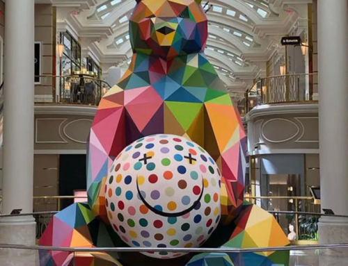 Mosaic Bear fiberglass sculpture Colorful orb combo interior modern decoration