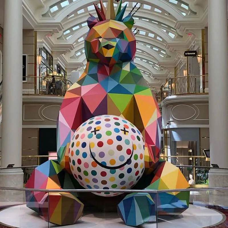 Mosaic Bear fiberglass sculpture Colorful orb combo interior modern decoration