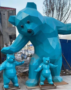 Multi-size blue geometric Bear Home Sculpture Snow & Ice Series set