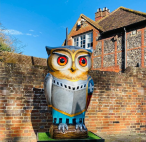 Owl series knight owl fiberglass sculpture outdoor life size animal design