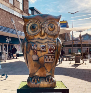 Owl series professor mechanicus fiberglass sculpture