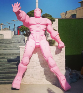 Pink Ironman resin sculpture outdoor cartoon design