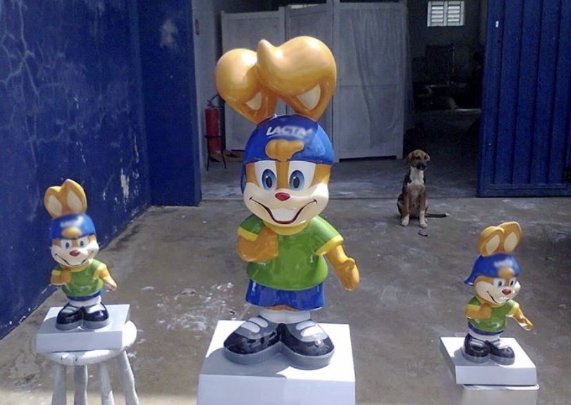 Rabbit with a headband fiberglass sculptures