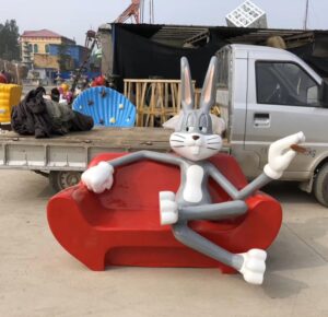 Rabbits and sofa benche fiberglass sculpture garden interesting landscape
