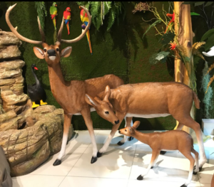 Realistic deer family fiberglass sculptures interior forest style art
