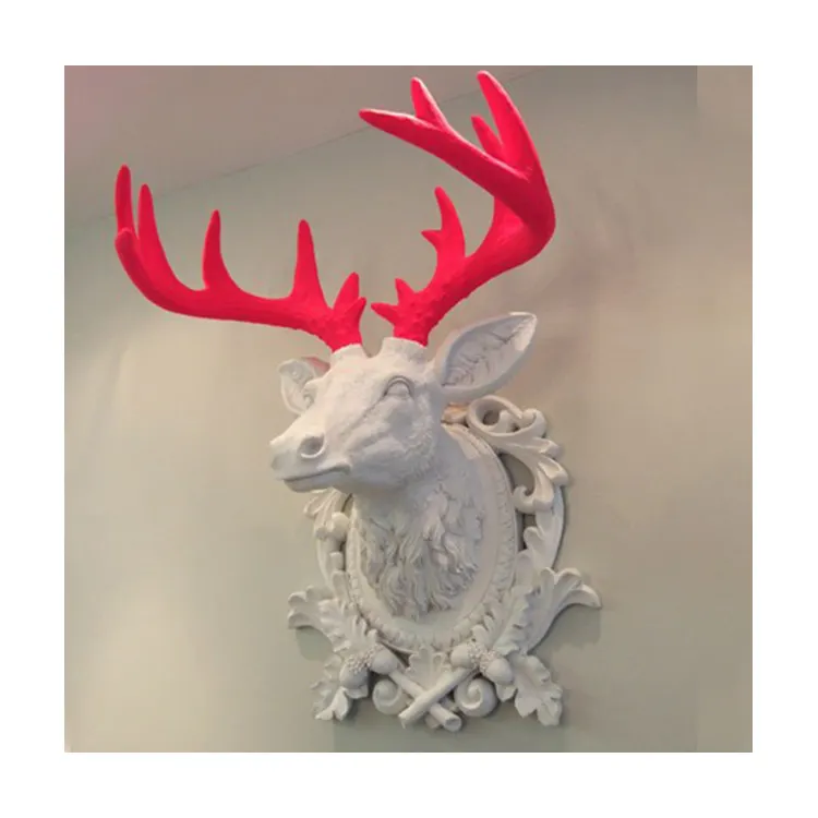 Red antlers white deer head fiberglass wall sculpture animal decor