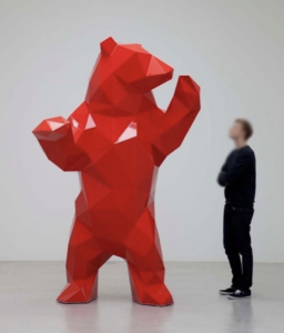 Red geometric Standing bear Resin sculpture 1