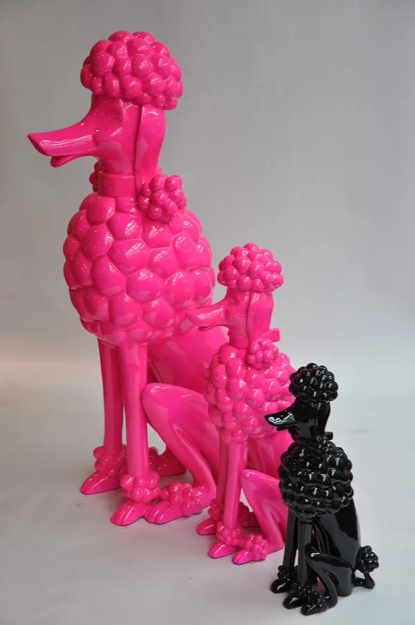 Resin Pink Poodle Statue life size Standing Pet Decoration