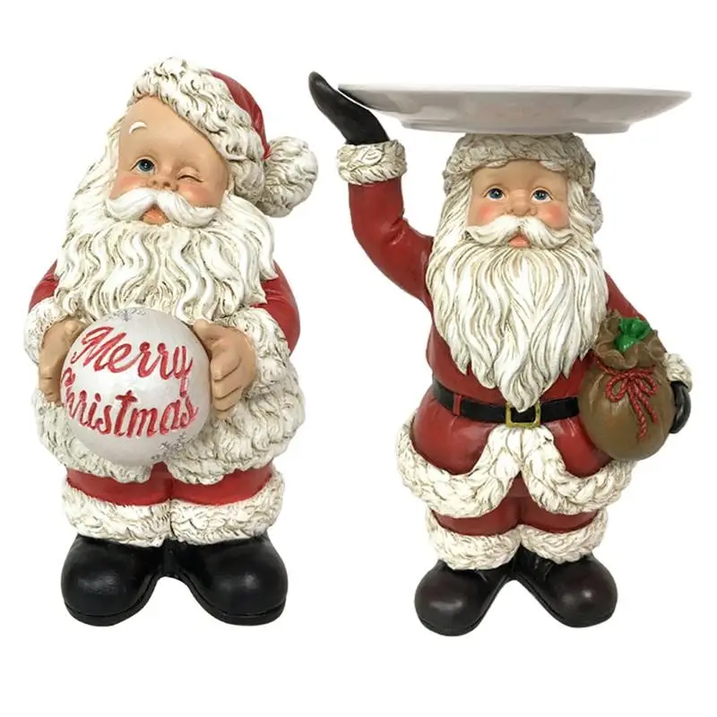 Santa Claus Resin Sculpture Life Size Christmas Style Tray Sculpture Decoration