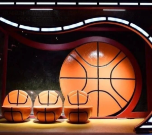 The sphere seat is decorated with fiberglass sculptures basketball style 2