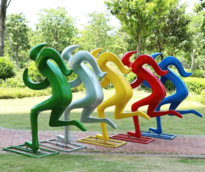Track and field bright color figures running sculpture sports square design 1