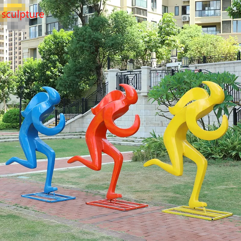Track and field bright color figures running sculpture sports square design