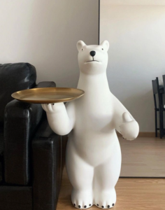 White Bear Fiberglass Sculpture Tray Bear Waiter Family living Room decoration