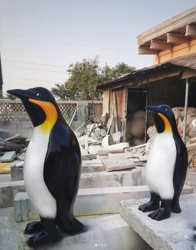 penguins fiberglass sculpture animal aquarium real decoration