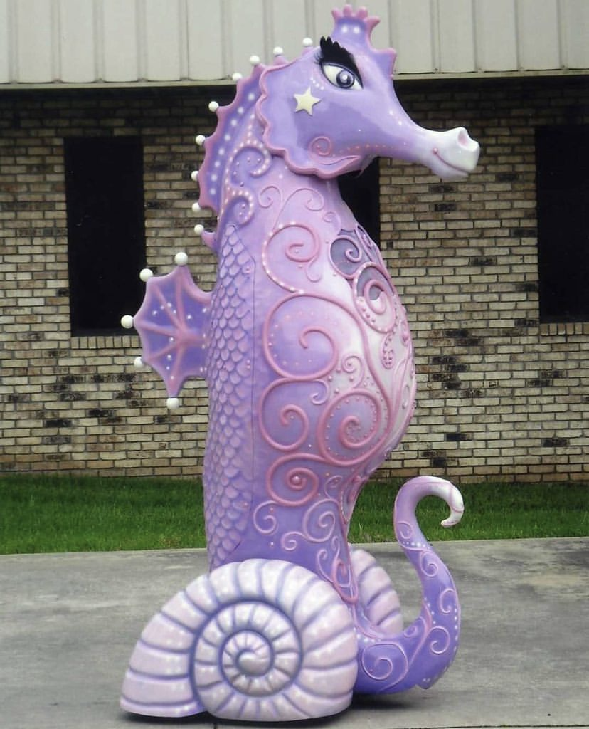 seahorse shell in purple fiberglass sculpture marine life amusement park landscape design