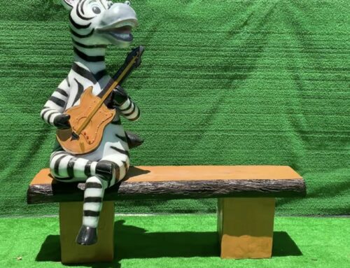 Outdoor garden zebra playing guitar bench life size resin animal sculpture