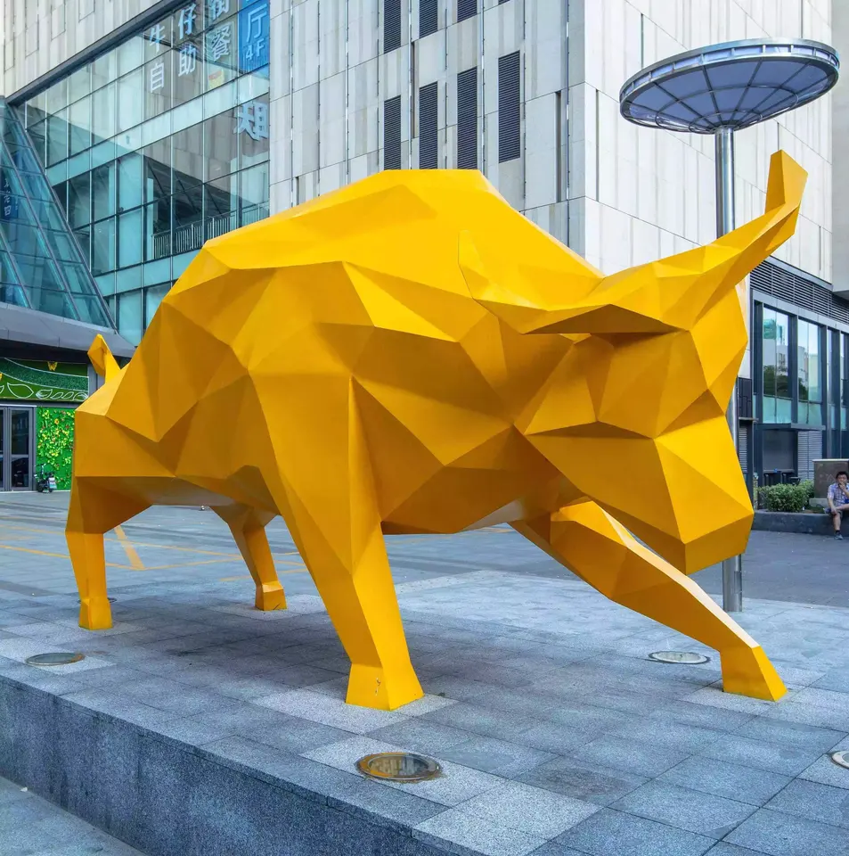 yellow geometry resin bull sculpture