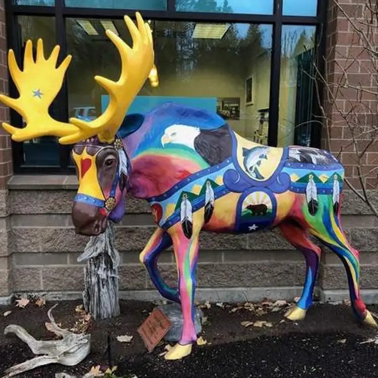 Emerging lively graffiti art animals High quality Resin Moose Statue (2)
