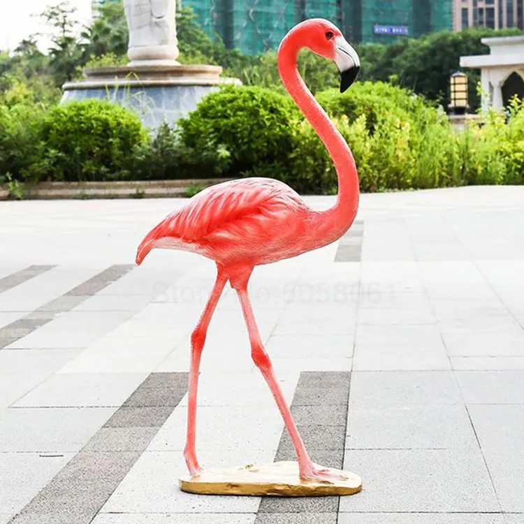 Factory direct sale garden decor pink bird life size fiberglass flamingo statue (2)