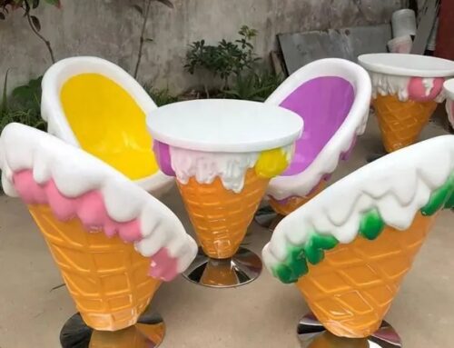 Factory price Artificial fiberglass ice cream chairs and tables sculpture for indoor decoration