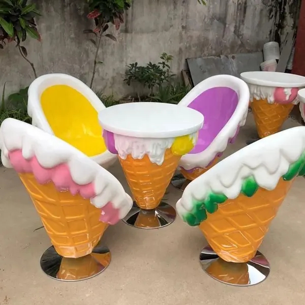 Factory price Artificial fiberglass ice cream chairs and tables sculpture for indoor decoration 1