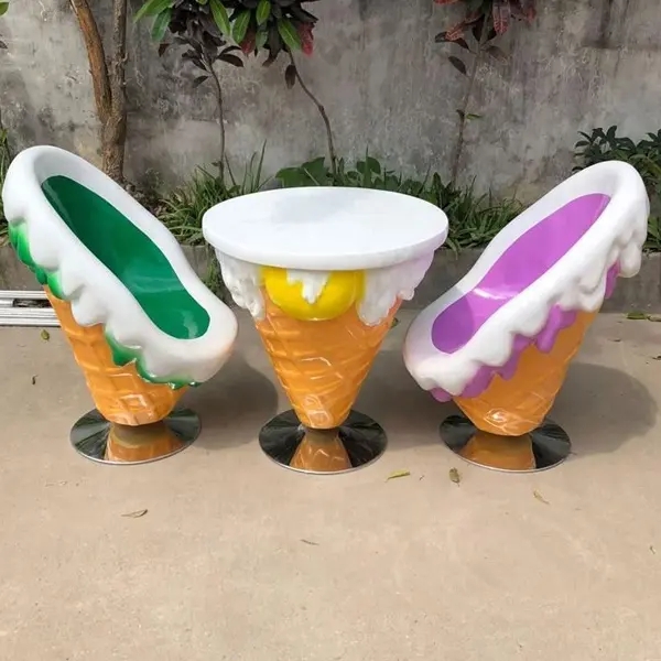 Factory price Artificial fiberglass ice cream chairs and tables sculpture for indoor decoration2