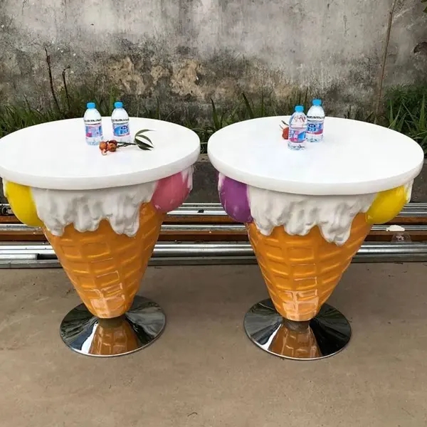 Factory price Artificial fiberglass ice cream chairs and tables sculpture for indoor decoration3