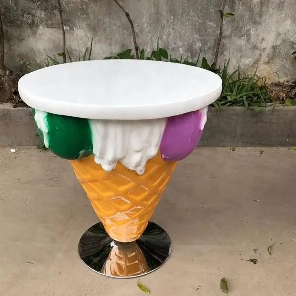 Factory price Artificial fiberglass ice cream chairs and tables sculpture for indoor decoration4
