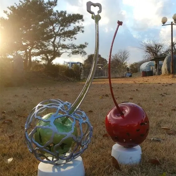 Fruit Art Creative Red Cherry Garden Fiberglass Fruit Metal Cherry Sculpture For Sale (6)