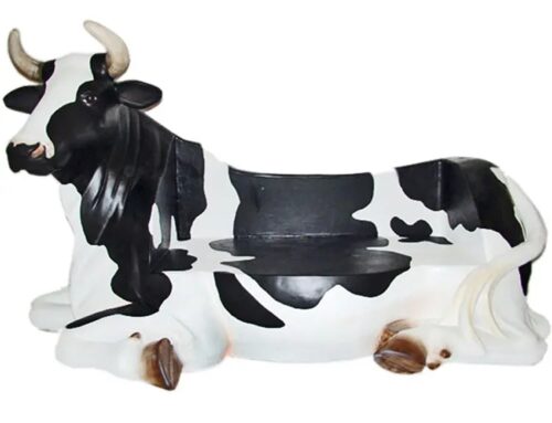 Latest style decor animal fiberglass cow bench sculpture for sale