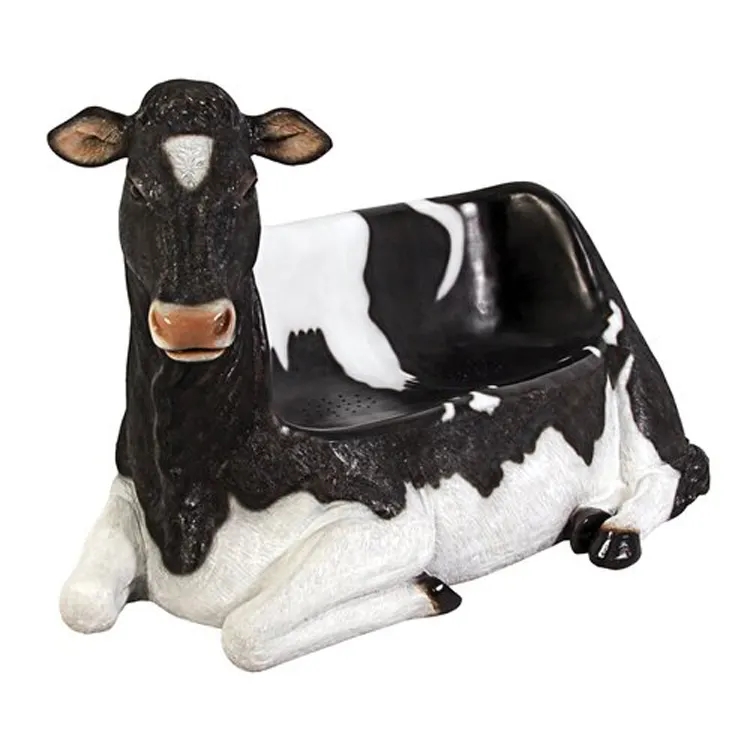 Latest style decor animal fiberglass cow bench sculpture for sale (2)