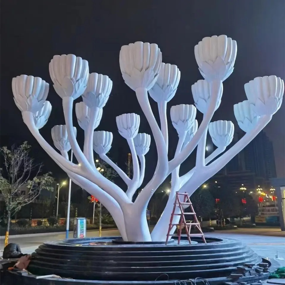 Pure white Luminous Fiberglass Flower Large Sculpture Pop Art Statues for Outdoor Decoration (1)