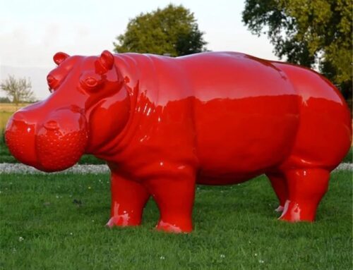Red hippo lawn decoration resin craft animal hippopotamus statue sculpture