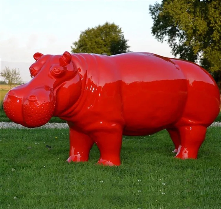 Red hippo lawn decoration resin craft animal hippopotamus statue sculpture