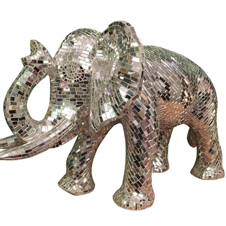 Silver Garden decoration Life size Mirrored fiberglass mosaic Baby Elephant sculpture (2)